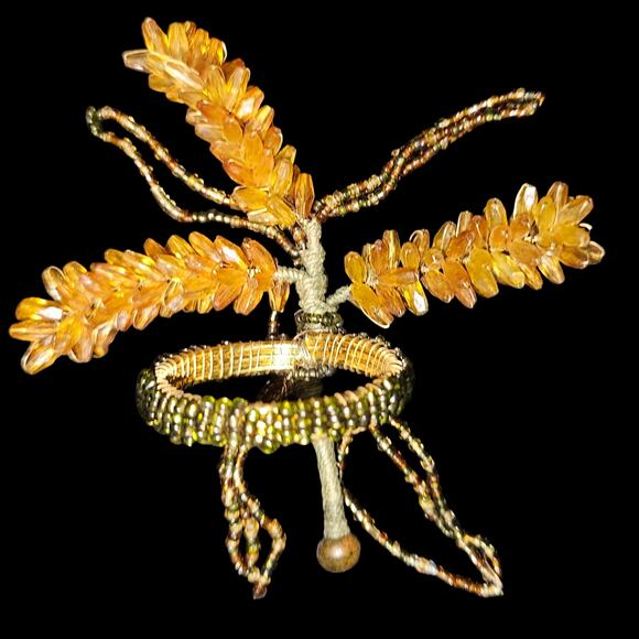 Set of 4 Handmade Beaded Napkin Rings Amber Orange Glass Beads Vintage Boho Deco - Picture 3 of 3